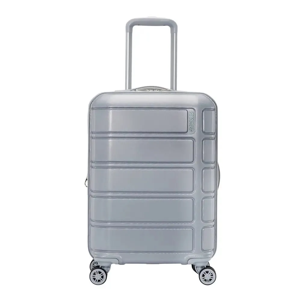 American Tourister Carry On Luggage Suitcase Hardside Spinner Zip, Silver