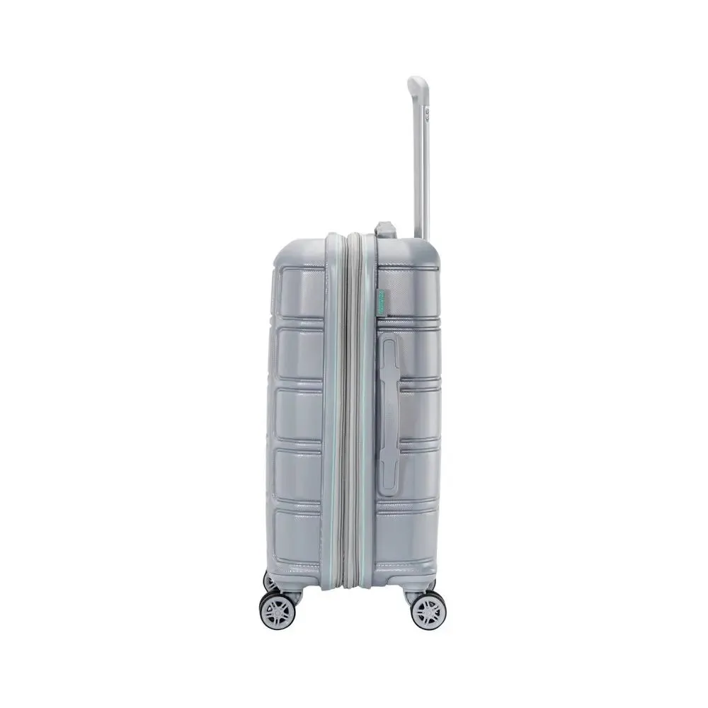 American Tourister Carry On Luggage Suitcase Hardside Spinner Zip, Silver