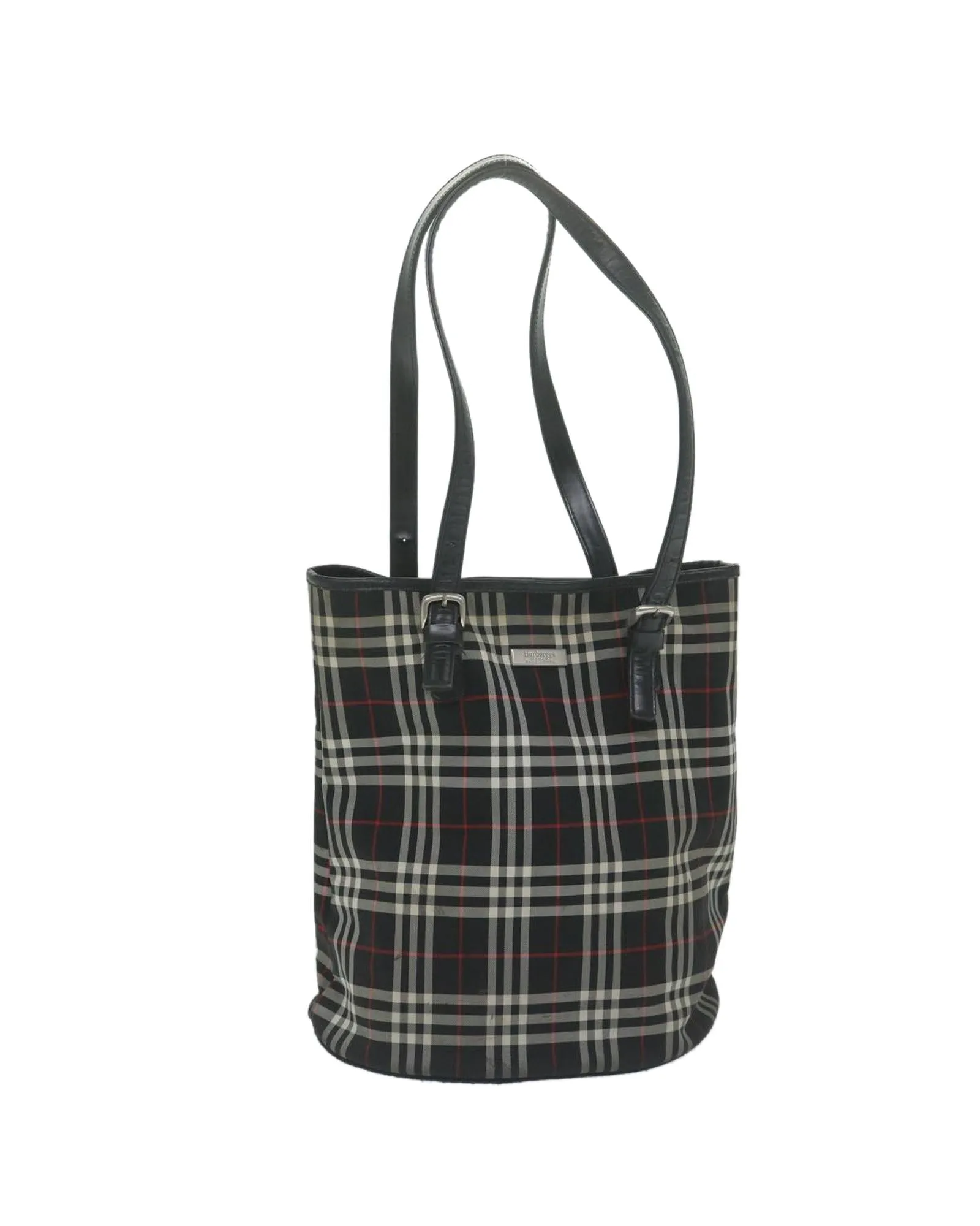 Black Nylon Shoulder Bag with Burberrys Nova Check Pattern