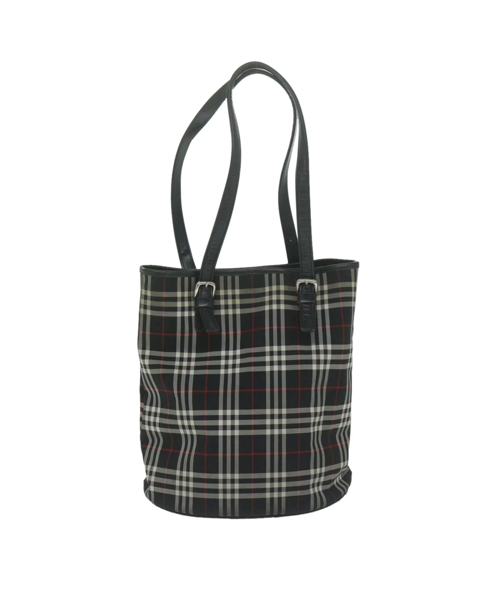 Black Nylon Shoulder Bag with Burberrys Nova Check Pattern