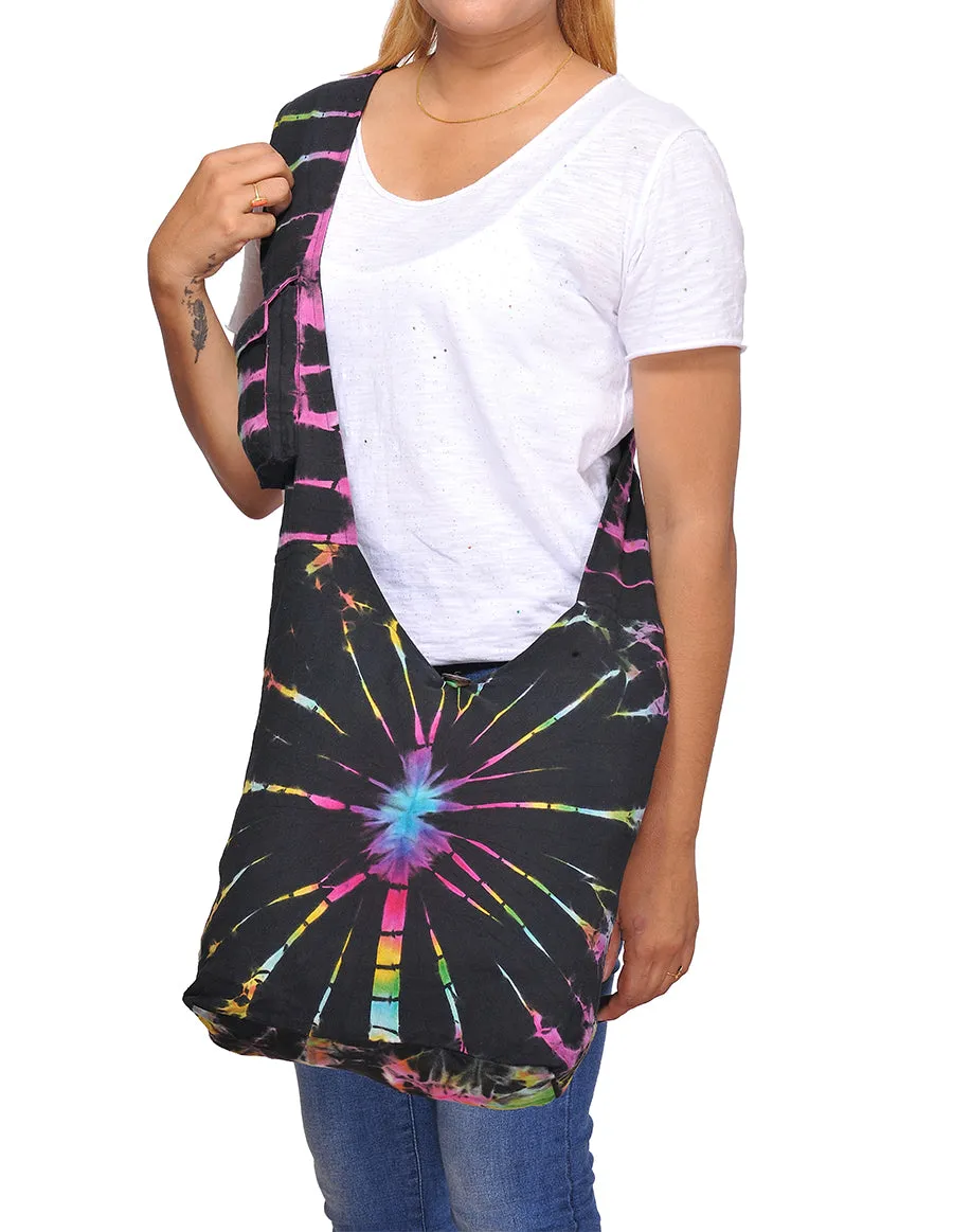 Black Rainbow Tie Dye Hobo Bag