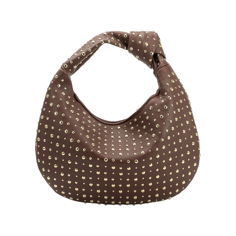 Brigitte Studded Chocolate Large Recycled Vegan Shoulder Bag - FINAL SALE