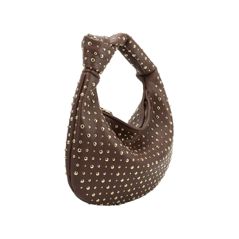 Brigitte Studded Chocolate Large Recycled Vegan Shoulder Bag - FINAL SALE