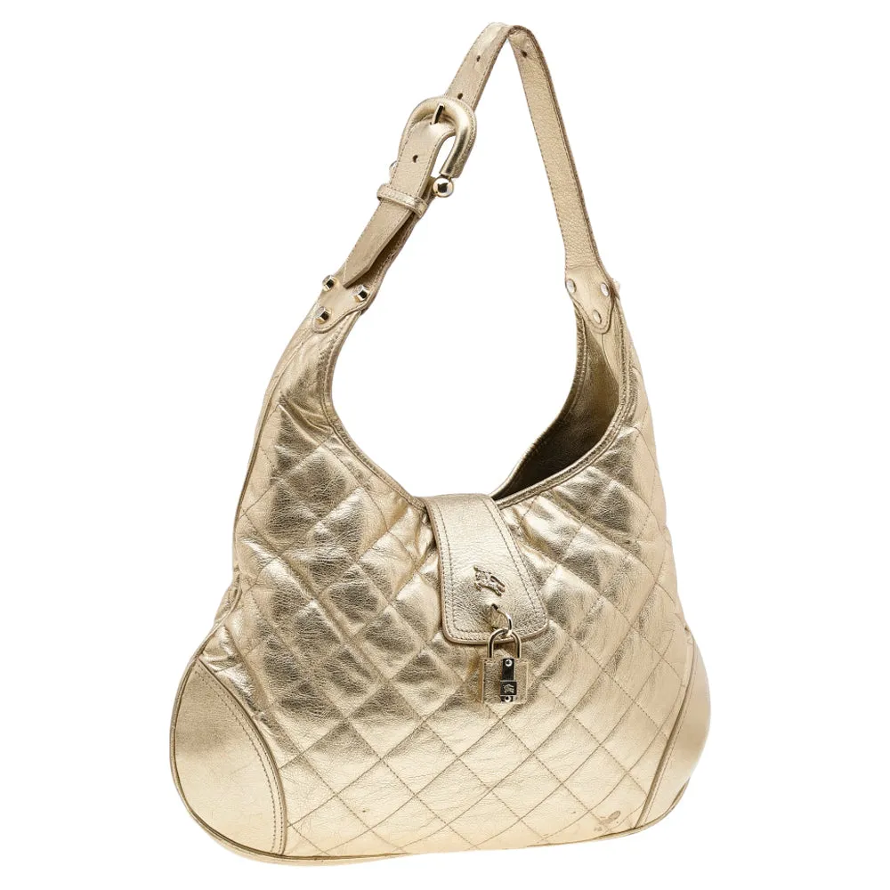 Burberry Metallic Gold Quilted Leather Brooke Hobo