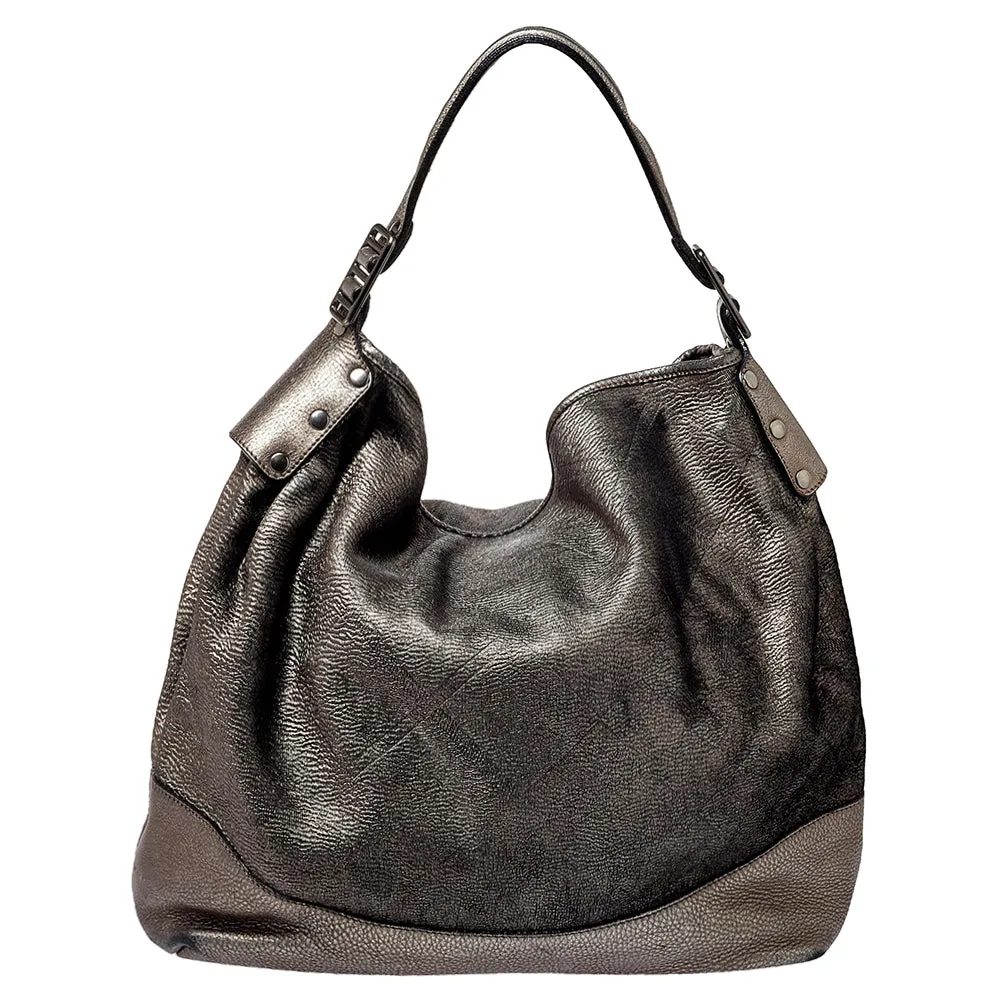 Burberry Metallic Silver Leather Large Hobo