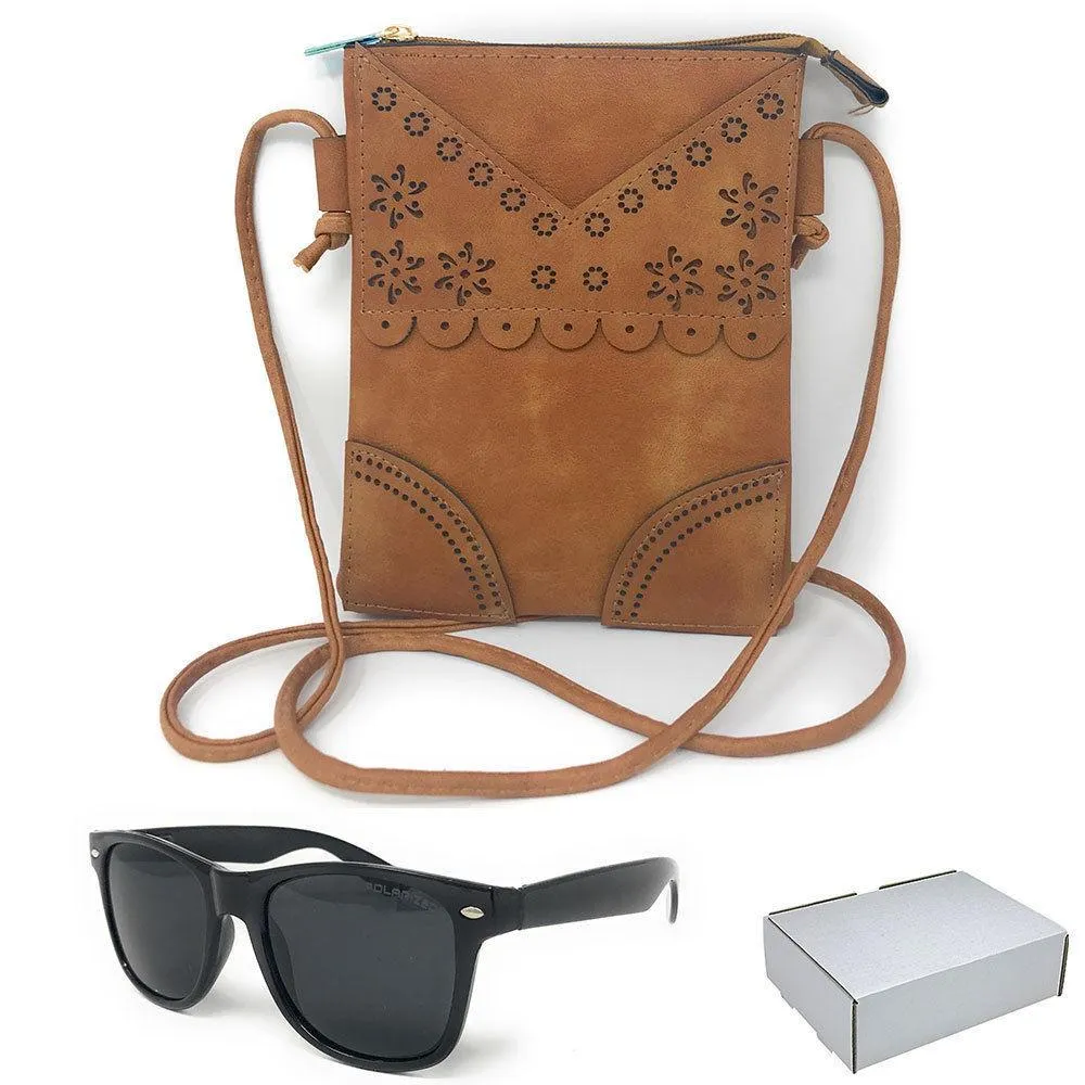 Casaba Designer Crossbody Bag Satchel & Sunglasses Gift Set For Women Mom Wife