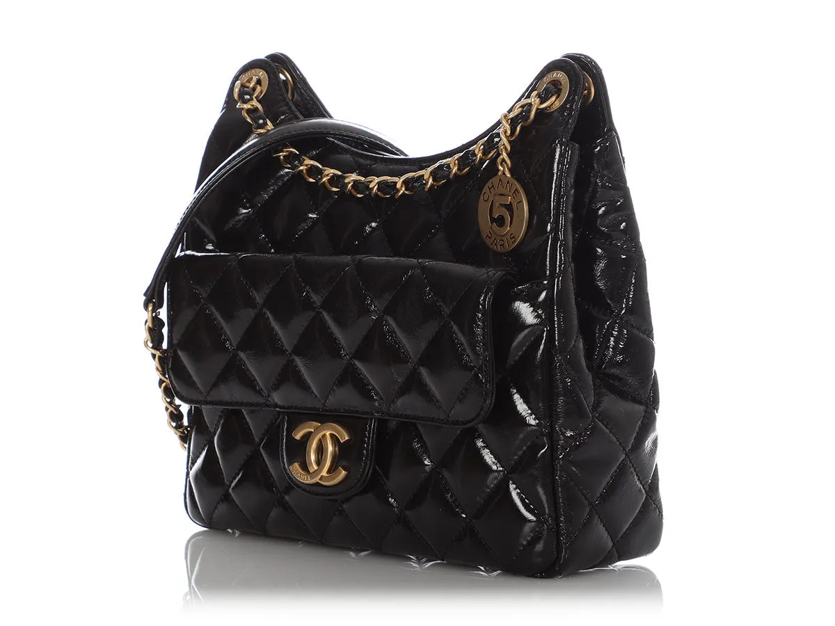 Chanel Black Soft Patent Wavy Hobo