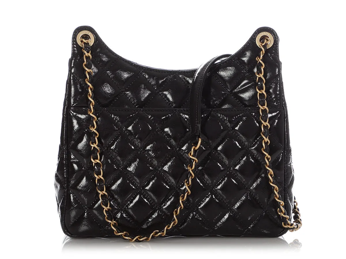 Chanel Black Soft Patent Wavy Hobo