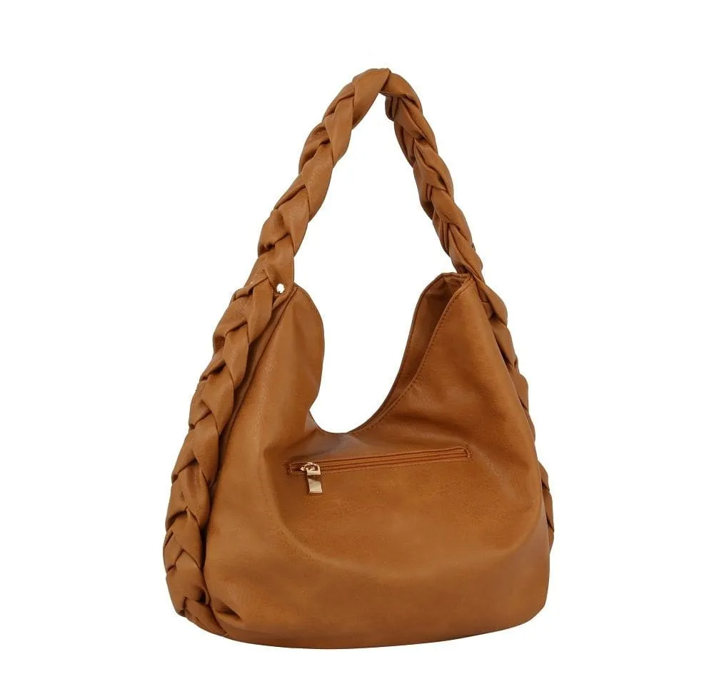 D0671 Braided Detail Soft Hobo Shoulder Bag