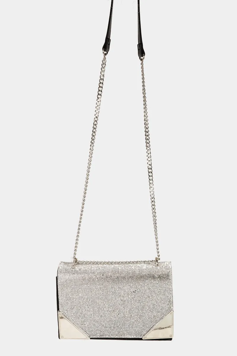 Dazzling Rhinestone Studded Rectangle Crossbody Bag