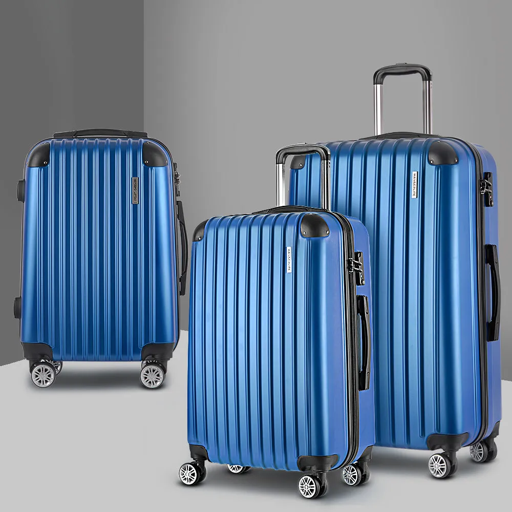 Durable Lightweight 3pc Luggage Set with Locks, Blue - Wanderlite