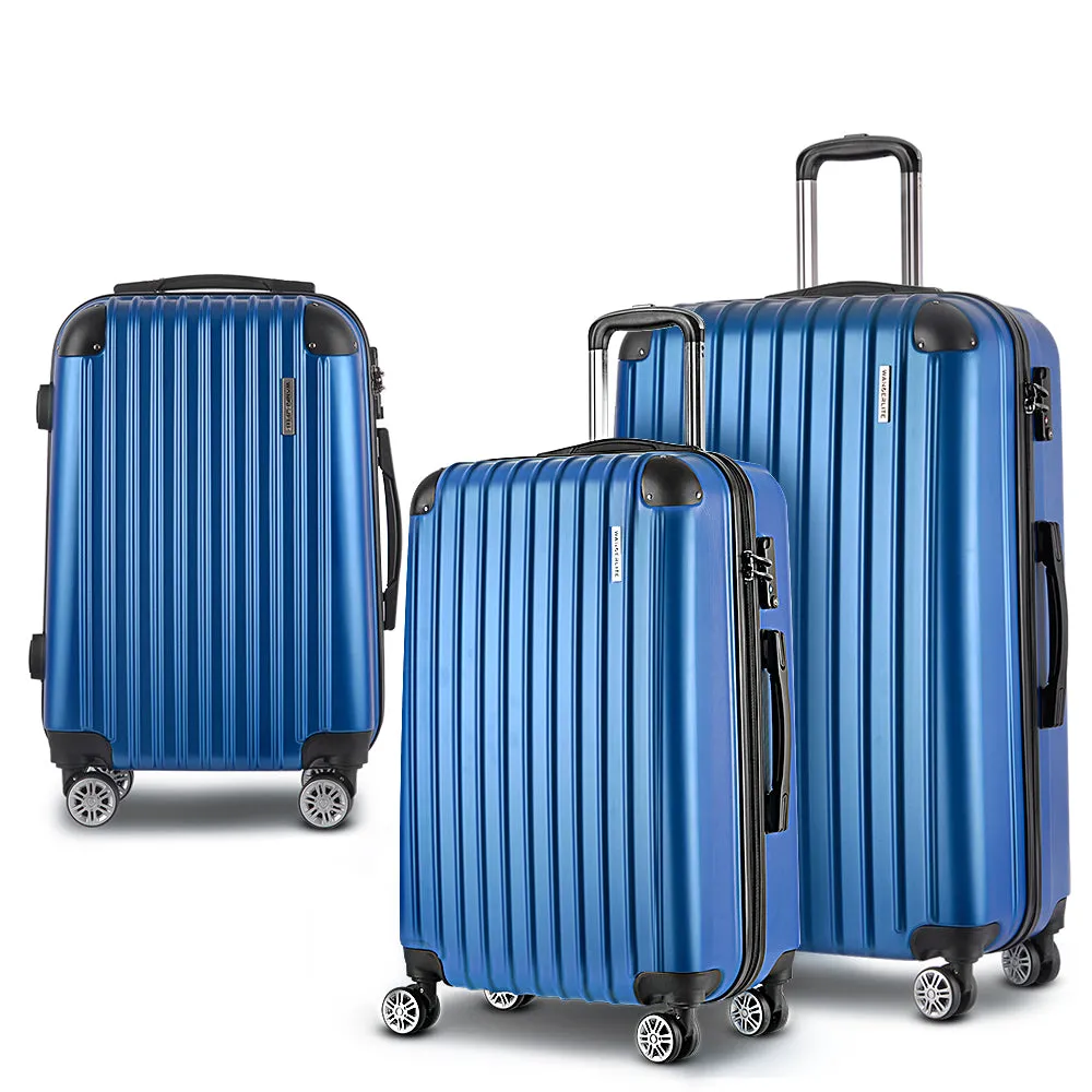 Durable Lightweight 3pc Luggage Set with Locks, Blue - Wanderlite