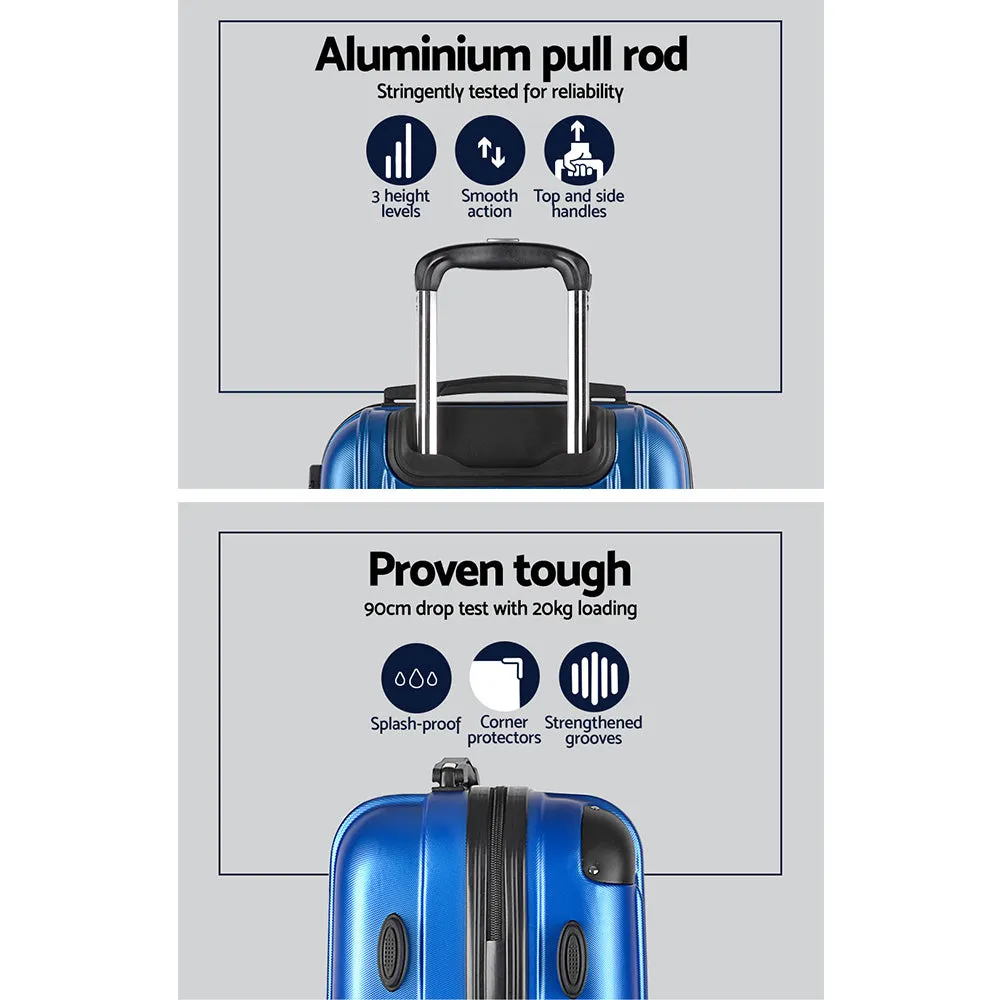 Durable Lightweight 3pc Luggage Set with Locks, Blue - Wanderlite