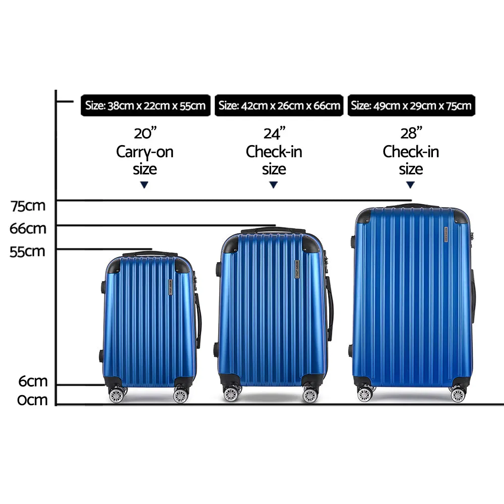 Durable Lightweight 3pc Luggage Set with Locks, Blue - Wanderlite