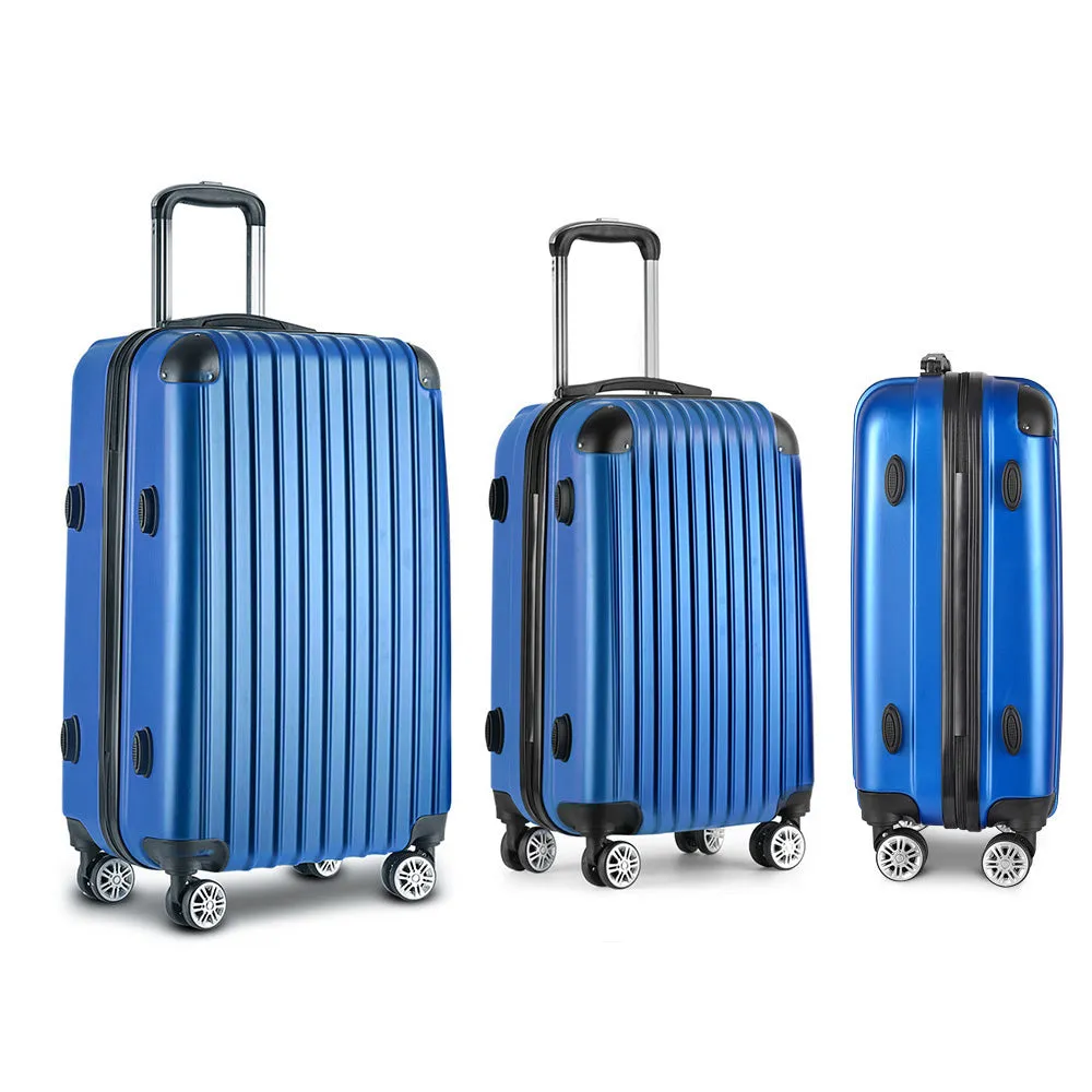 Durable Lightweight 3pc Luggage Set with Locks, Blue - Wanderlite