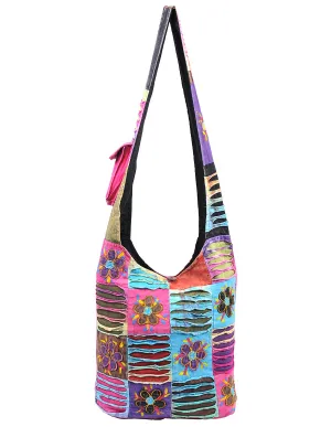 Floral and Razor Patched Cotton Hobo Bag