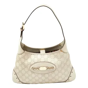 Gucci Guccissima Punch Hobo Handbag Logo White Leather Pre-Owned