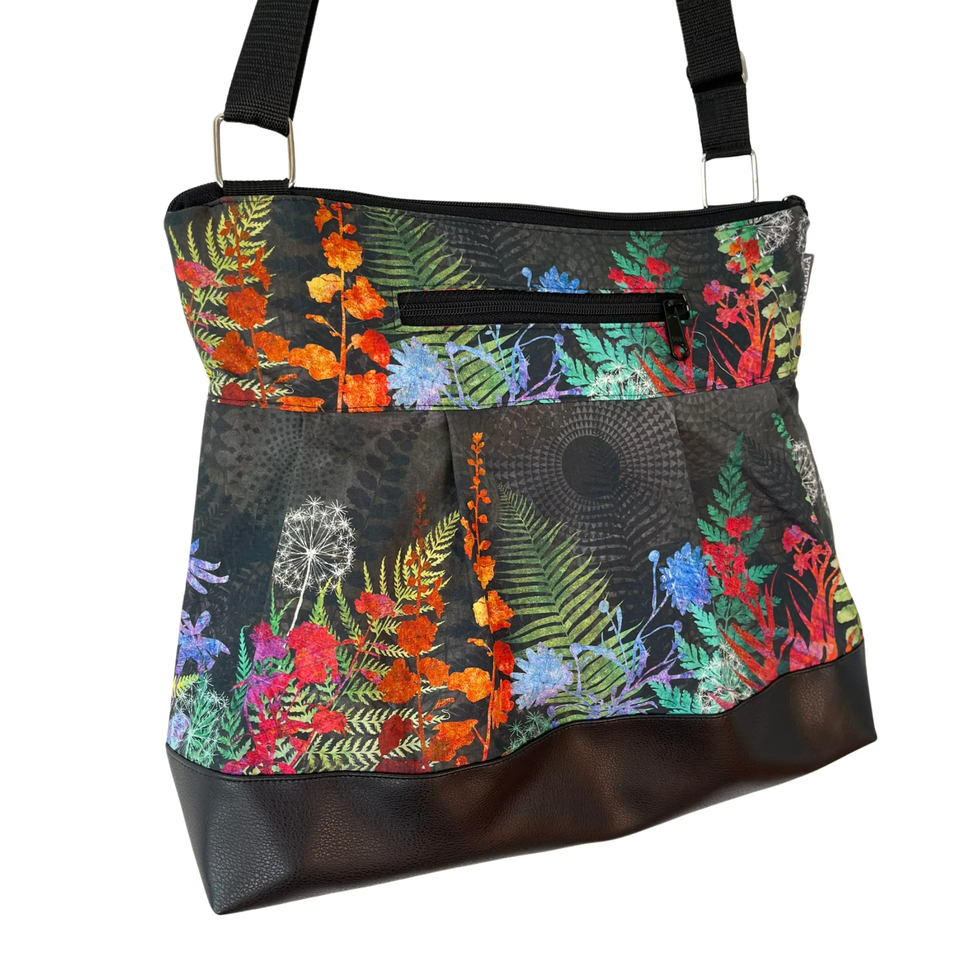 Hobo Purse Cross Body - Shoulder Bag with Faux Leather - Night FernTastic Fabric