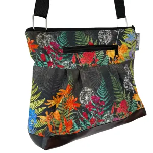 Hobo Purse Cross Body - Shoulder Bag with Faux Leather - Night FernTastic Fabric