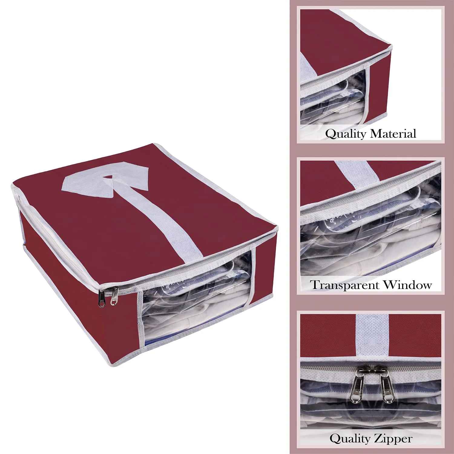 Kuber Industries Shirt Cover | Foldable & Durable Wardrobe Organizer | Non Woven Shirt Organizer for Home & Traveling with Transparent Window | Pack of 3 | Maroon