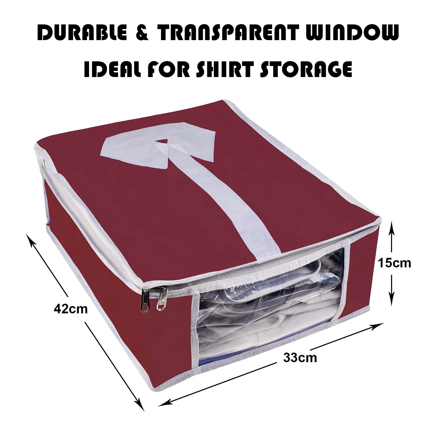 Kuber Industries Shirt Cover | Foldable & Durable Wardrobe Organizer | Non Woven Shirt Organizer for Home & Traveling with Transparent Window | Pack of 3 | Maroon