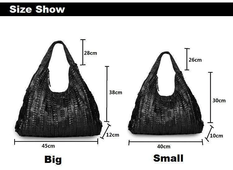 Large Hobo Black Bag Genuine leather sheep skin Shoulder tote