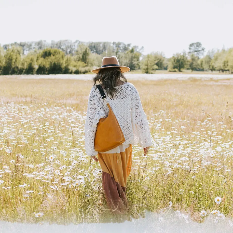 Leather BUCKET Crossbody Bag - Amber Leather