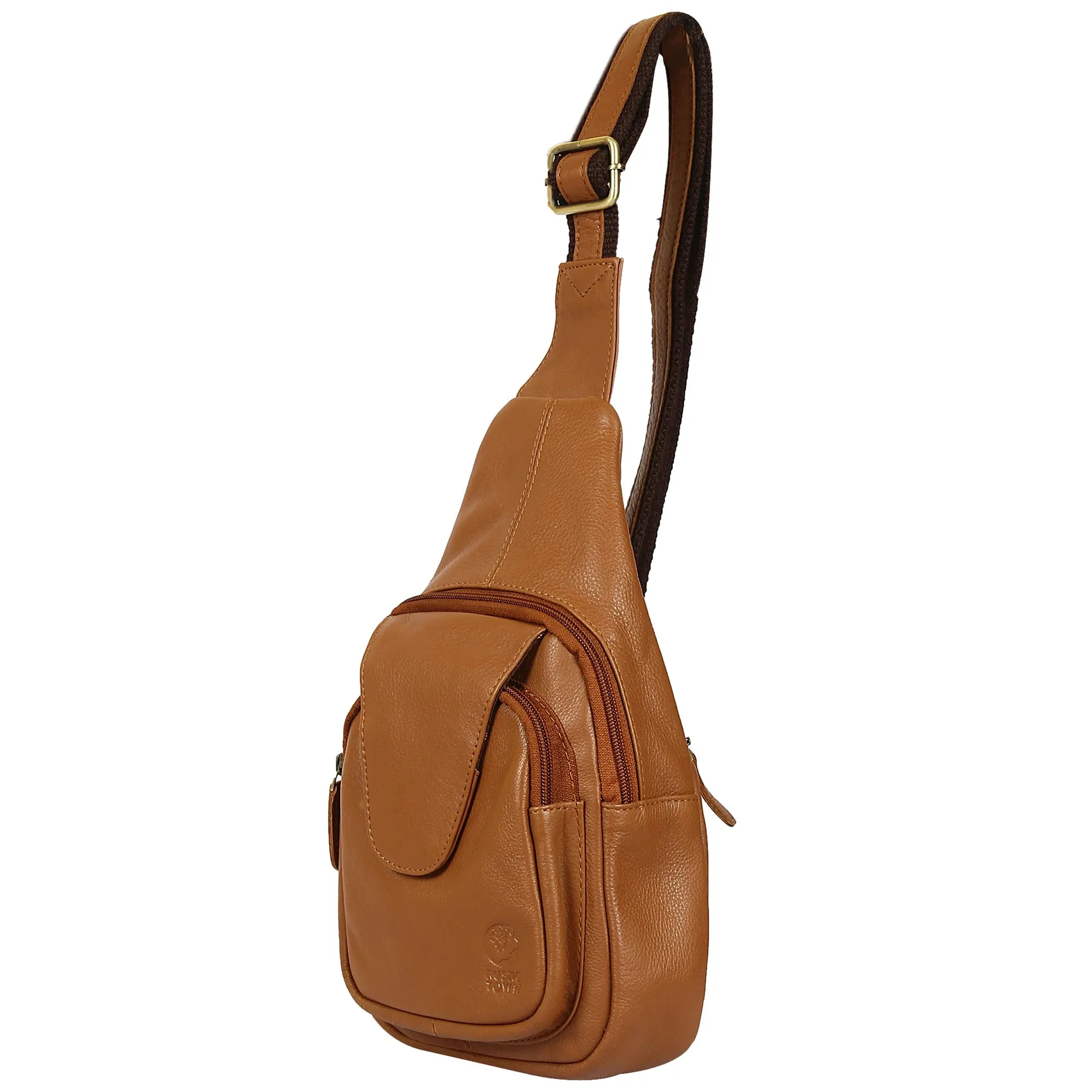 Leather Sling Bag, Chest Shoulder Backpack for Men Women (Brown)