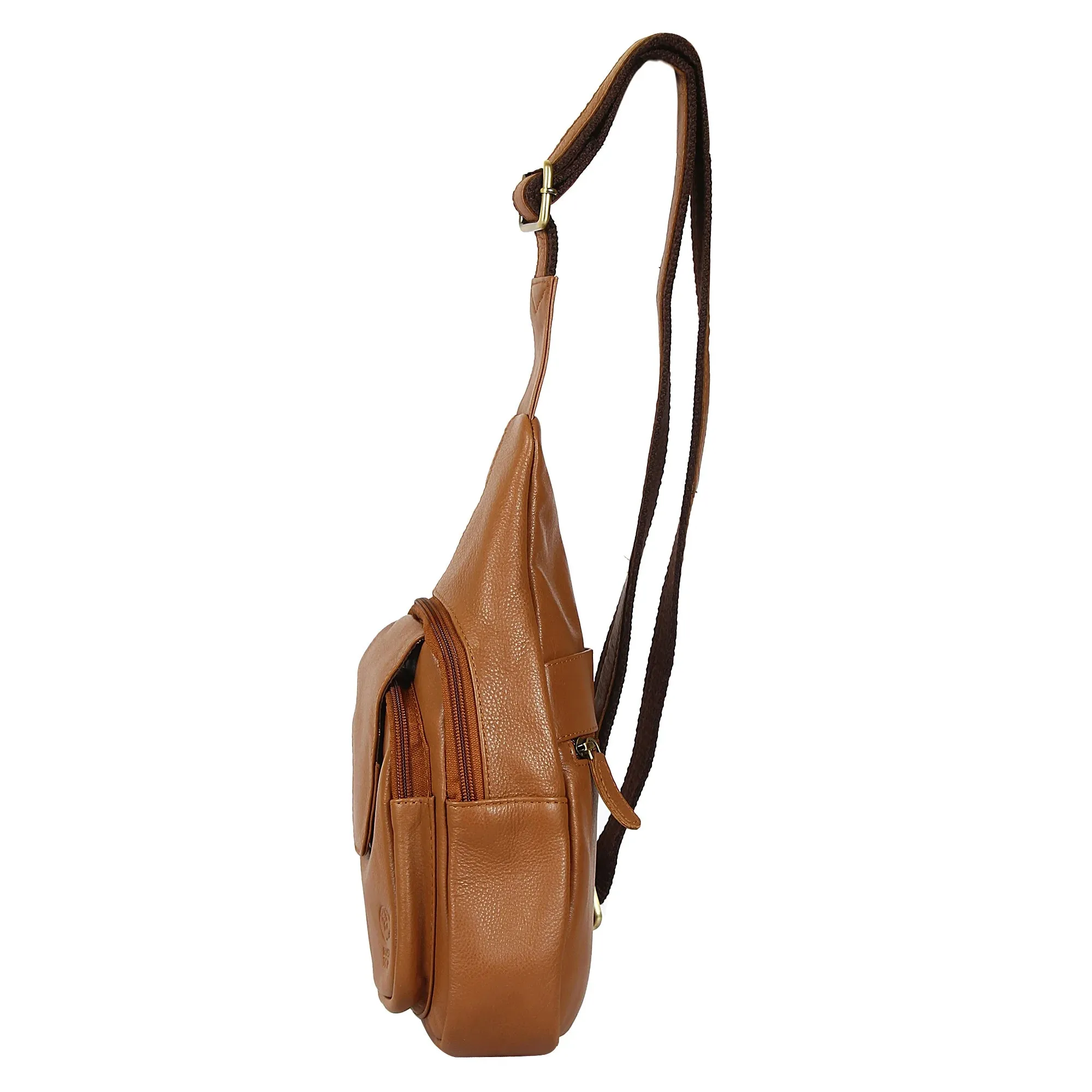 Leather Sling Bag, Chest Shoulder Backpack for Men Women (Brown)