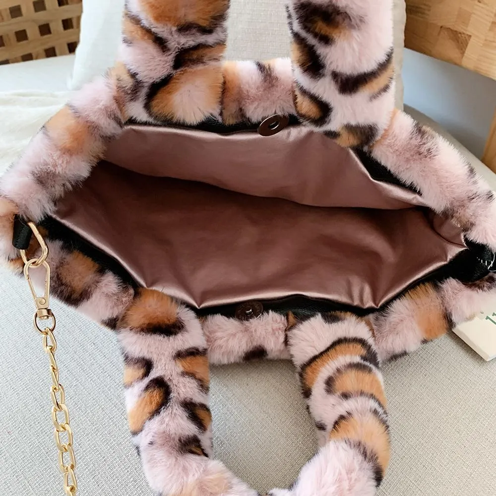 Leopard Print Chain Plush Messenger Handbag