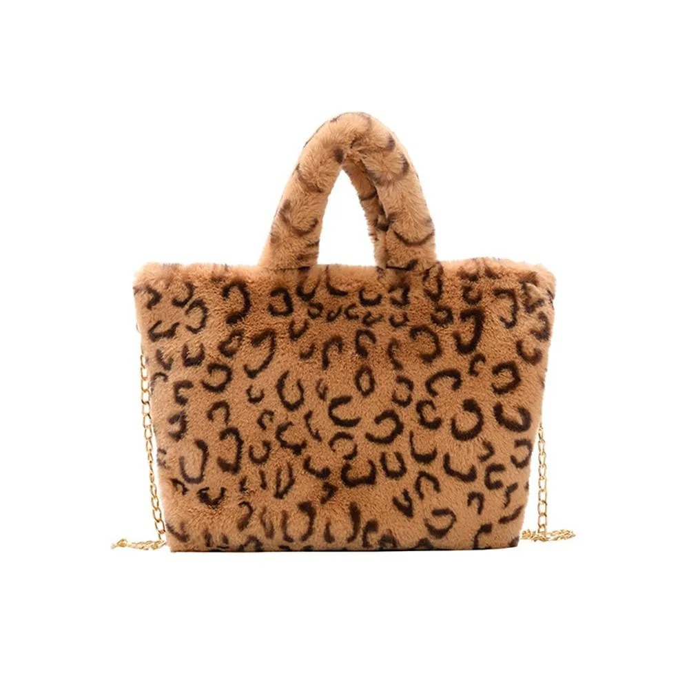 Leopard Print Chain Plush Messenger Handbag