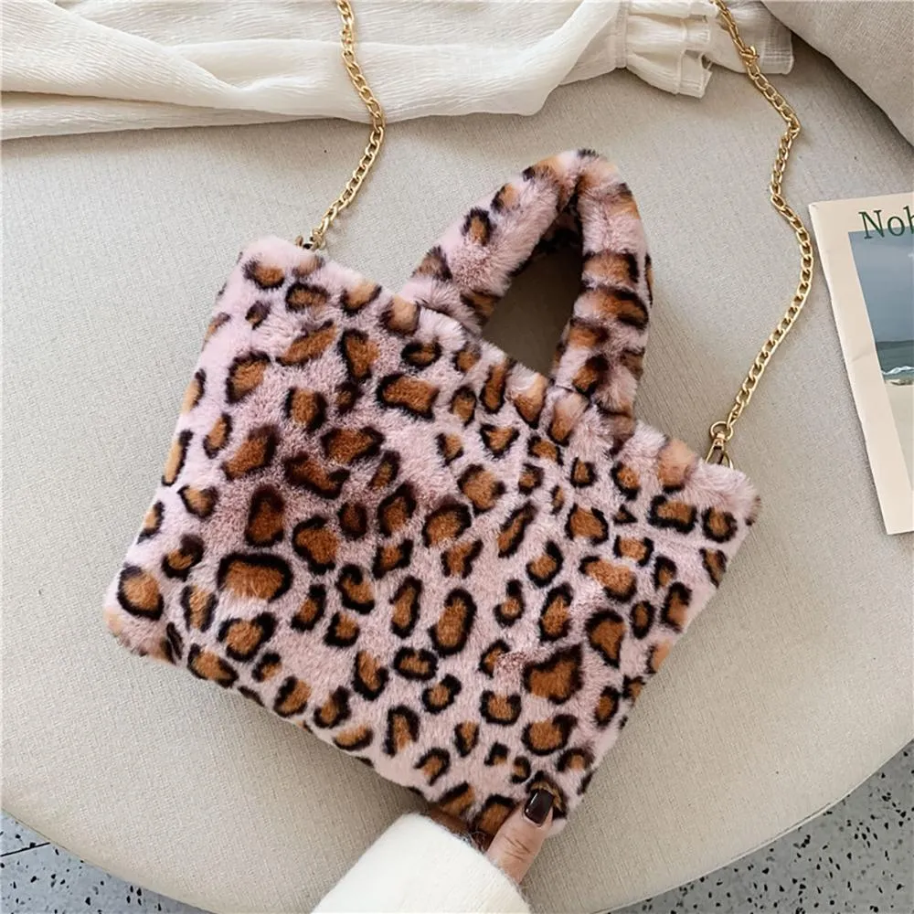 Leopard Print Chain Plush Messenger Handbag