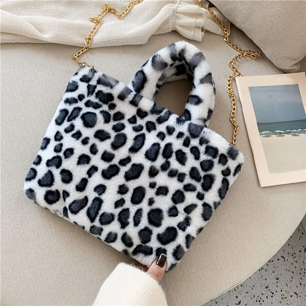 Leopard Print Chain Plush Messenger Handbag