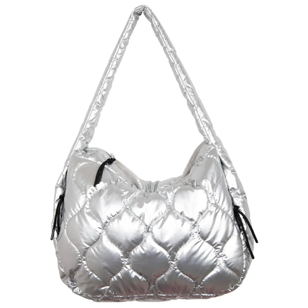 Metallic Silver Wholesale Wave Quilted Hobo Tote Bag