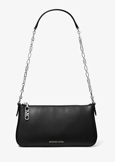 Michael Michael Kors Empire Medium Leather Chain-link Pochette Crossbody Bag, Black