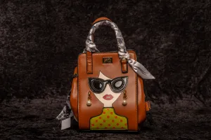 Novelty 2D Lady Face PU Leather Satchel Hand bag