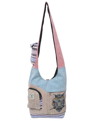 Owl Printed Hemp Cotton Hobo Bag