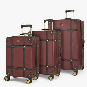 Rock Vintage 3 Piece Hardsided Luggage Set - Burgundy