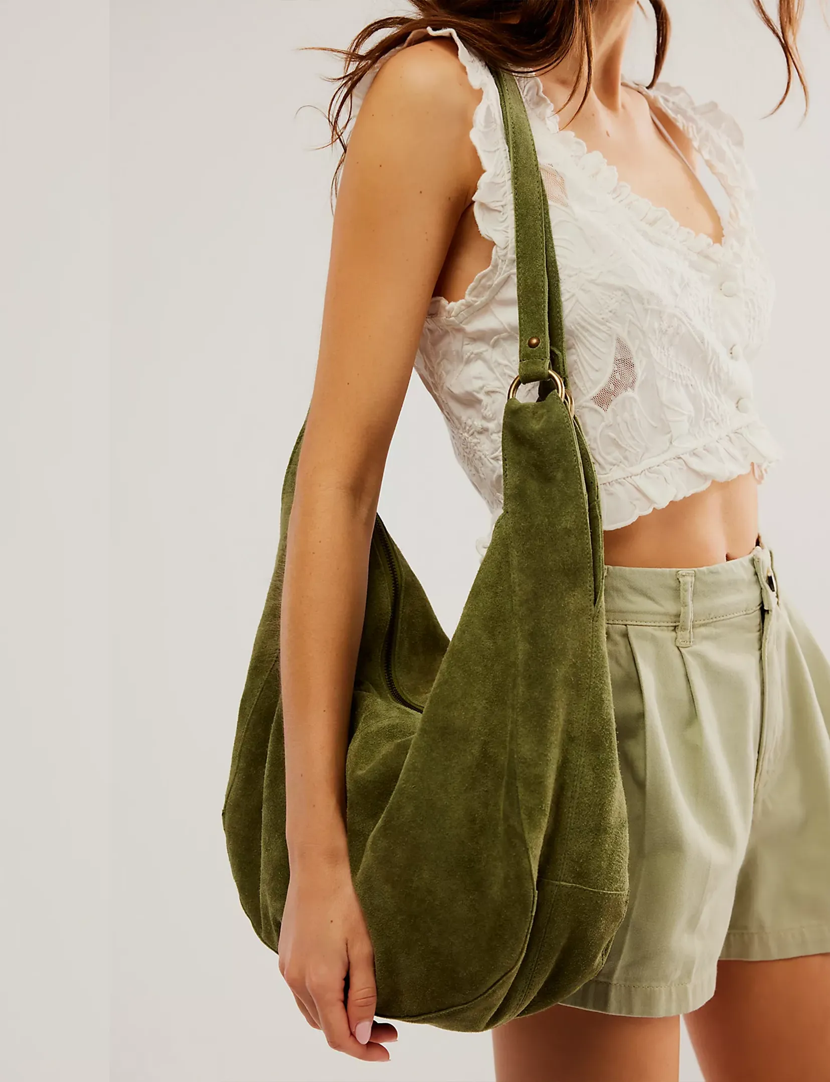 Roma Suede Tote, Olive Moss