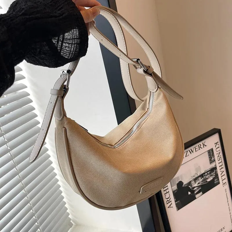 Shoulder Bags Small Crescent Zipper Leather Soft Hobo Crossbody Bags