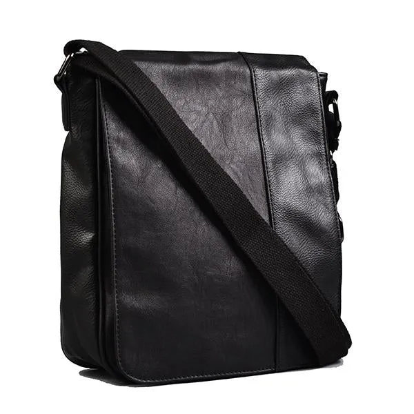 Tatum - Mens Black Faux Leather Messenger Bag