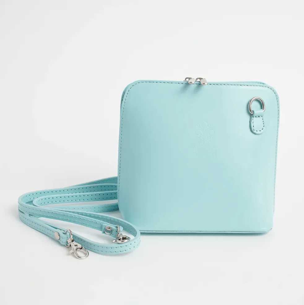 Teal Mini Structured Italian Leather Crossbody Bag