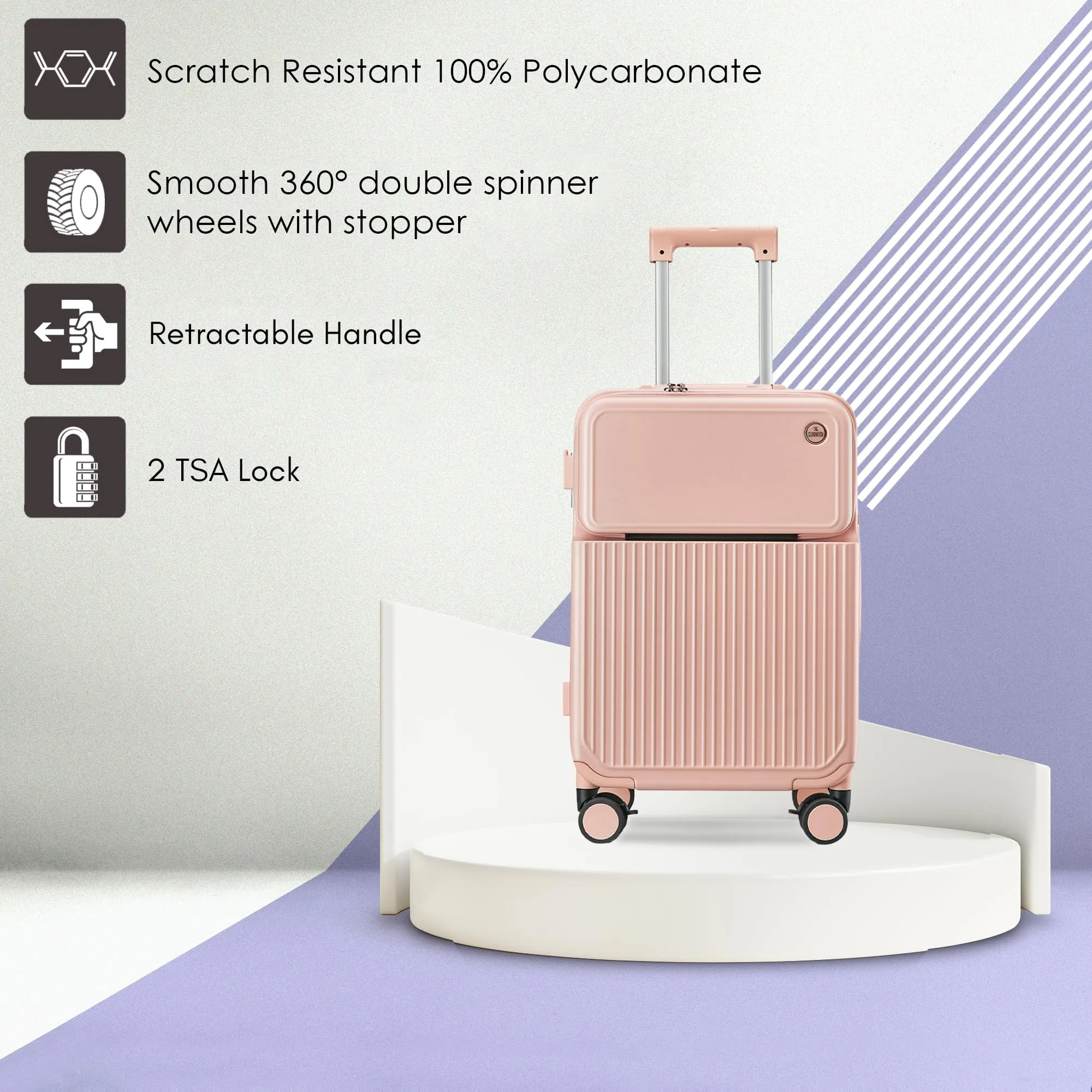 THE CLOWNFISH Polyester Popstar Series Hard Shell Spinner 8 Wheels Trolley Bags For Travel | Suitcase For Travel | Cabin Trolley Bags | Luggage Bags | 36 Litres | Pink,60 Cm,Medium