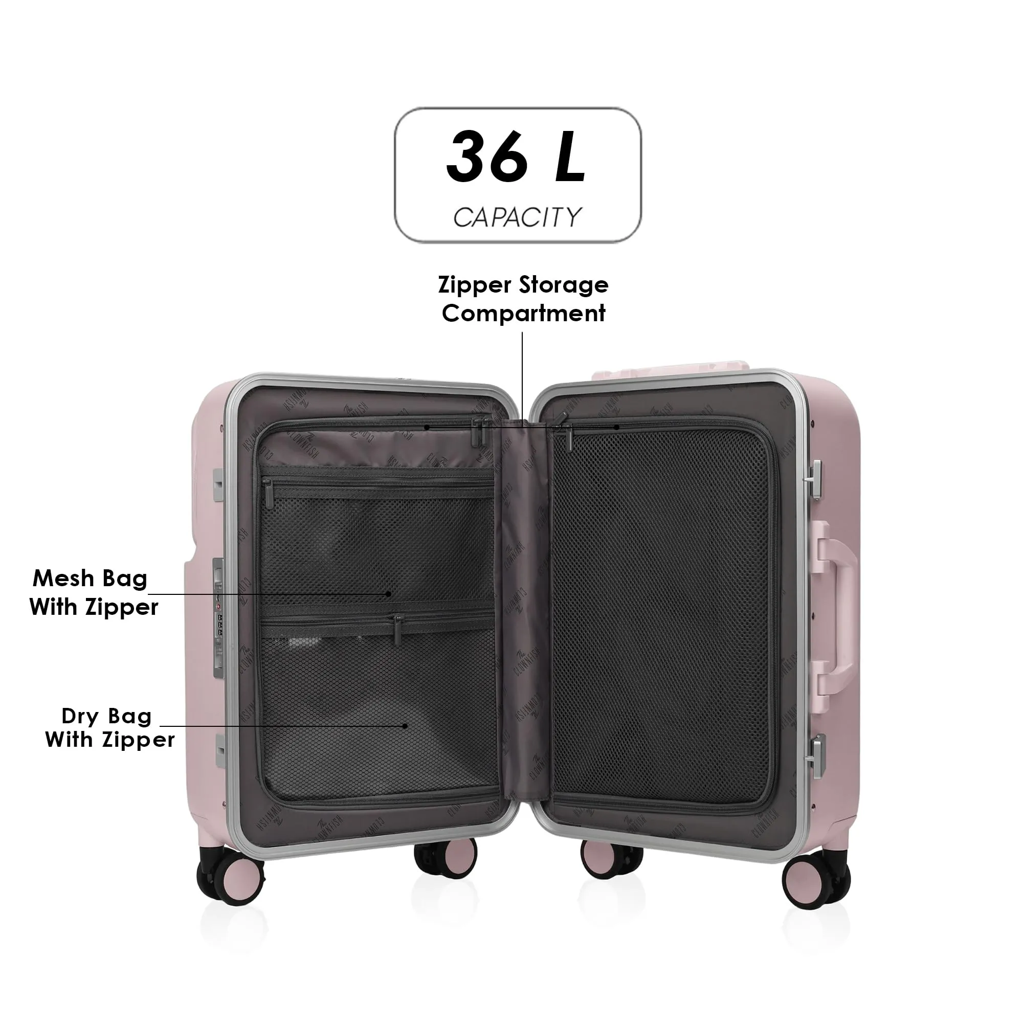 THE CLOWNFISH Polyester Popstar Series Hard Shell Spinner 8 Wheels Trolley Bags For Travel | Suitcase For Travel | Cabin Trolley Bags | Luggage Bags | 36 Litres | Pink,60 Cm,Medium