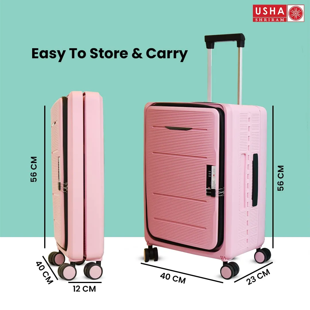 USHA SHRIRAM Cabin Bag (20 Inch - 55Cm) Collapsible Luggage Bag Polypropylene Shell Rose Pink Suitcase For Travel 360 Degree Spinner Wheel Foldable Trolley Bag For Travel