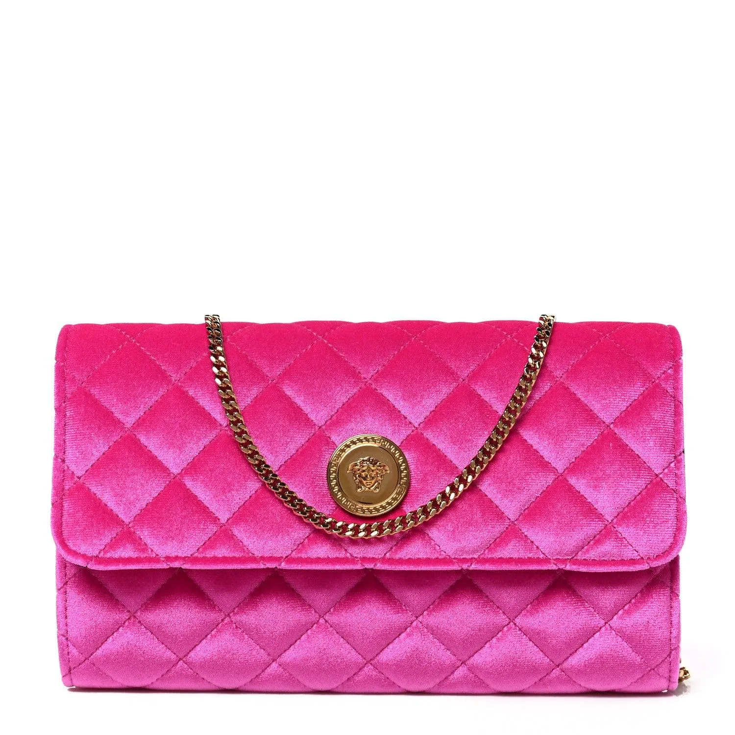 Versace Velvet Quilted Medusa Crossbody Bag Fuchsia