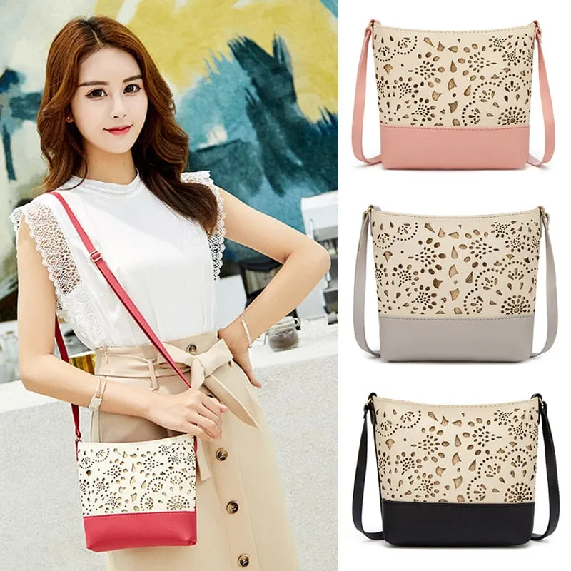 Women's One Shoulder Hollow Pattern Crossbody Adjustable Purse